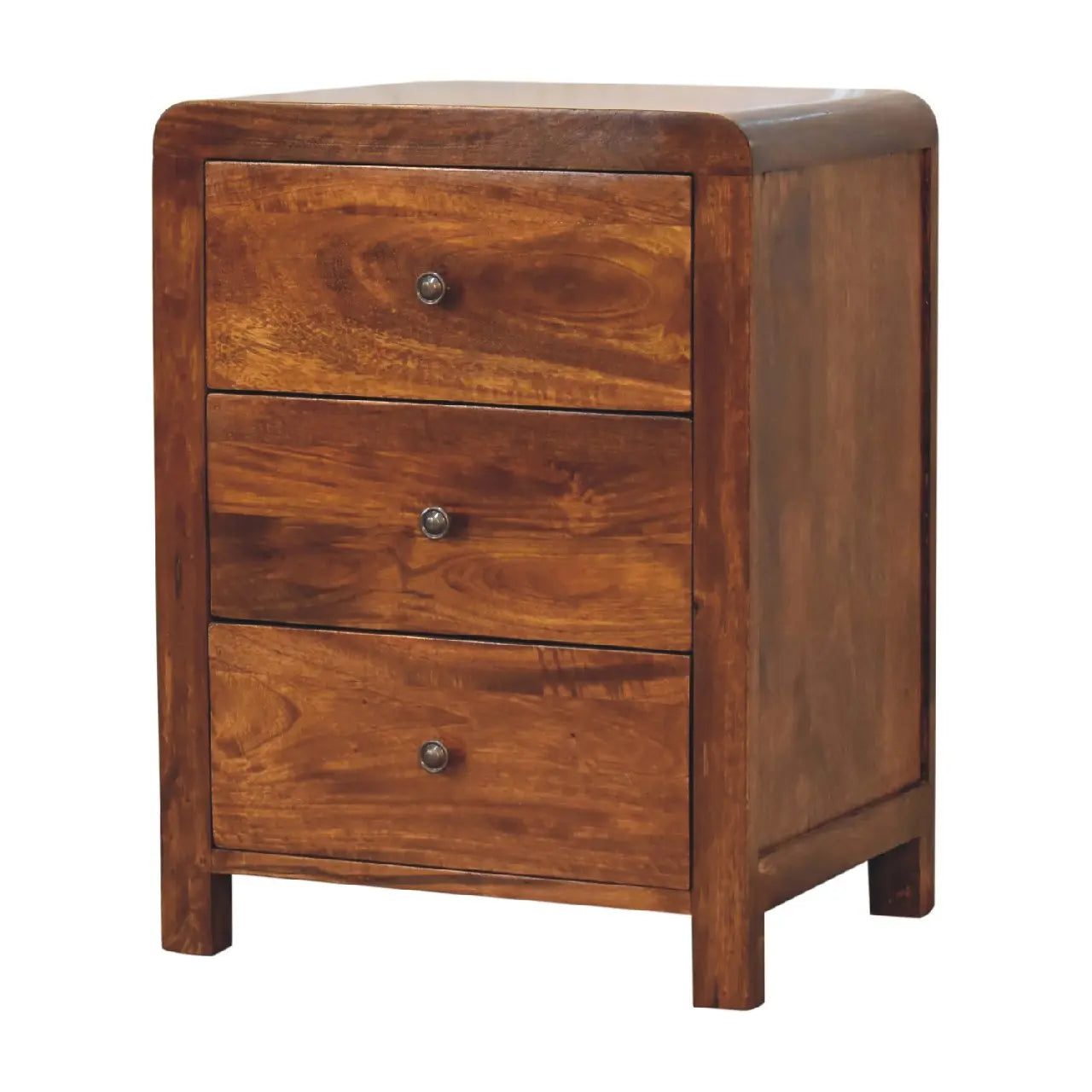 24" Chestnut Solid Wood Three Drawer Nightstand Homeroots Bed & Bath
