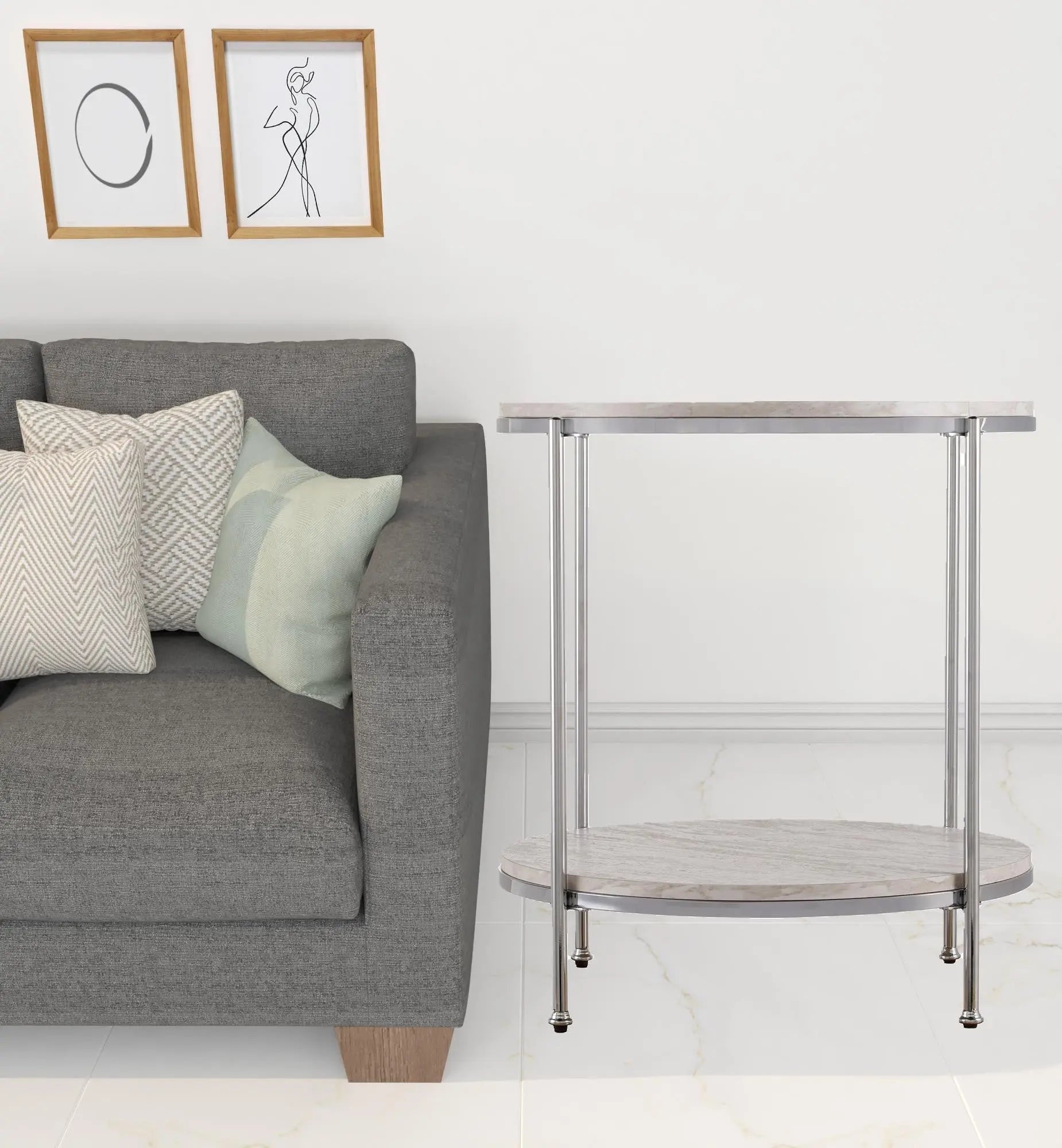 24" Chrome Manufactured Wood And Iron Rectangular End Table With Shelf Homeroots Living Room
