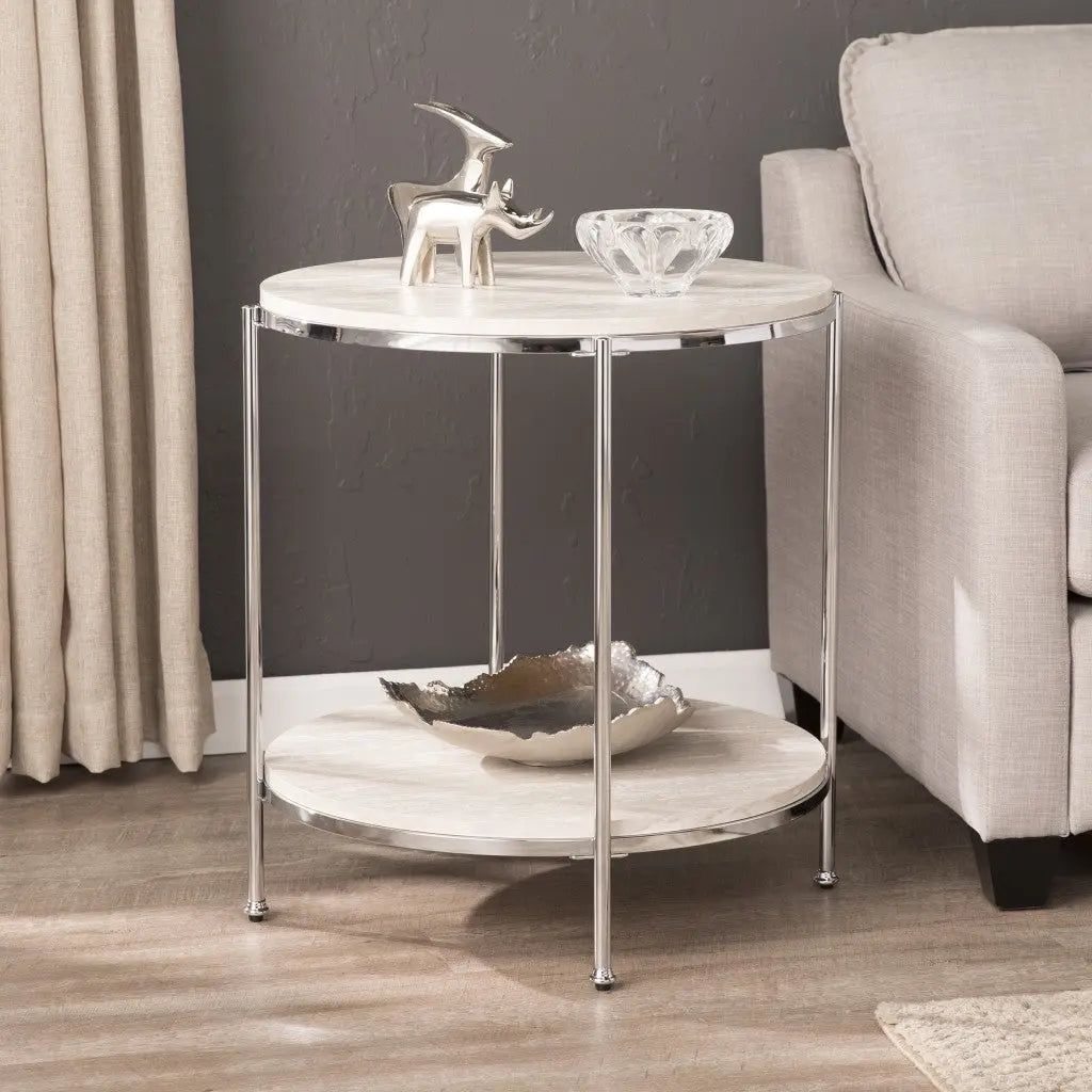 24" Chrome Manufactured Wood And Iron Rectangular End Table With Shelf Homeroots Living Room