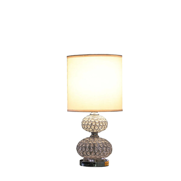 24" Chrome and Faux Crystal Double Orb Table Lamp With White Classic Drum Shade Homeroots Lighting