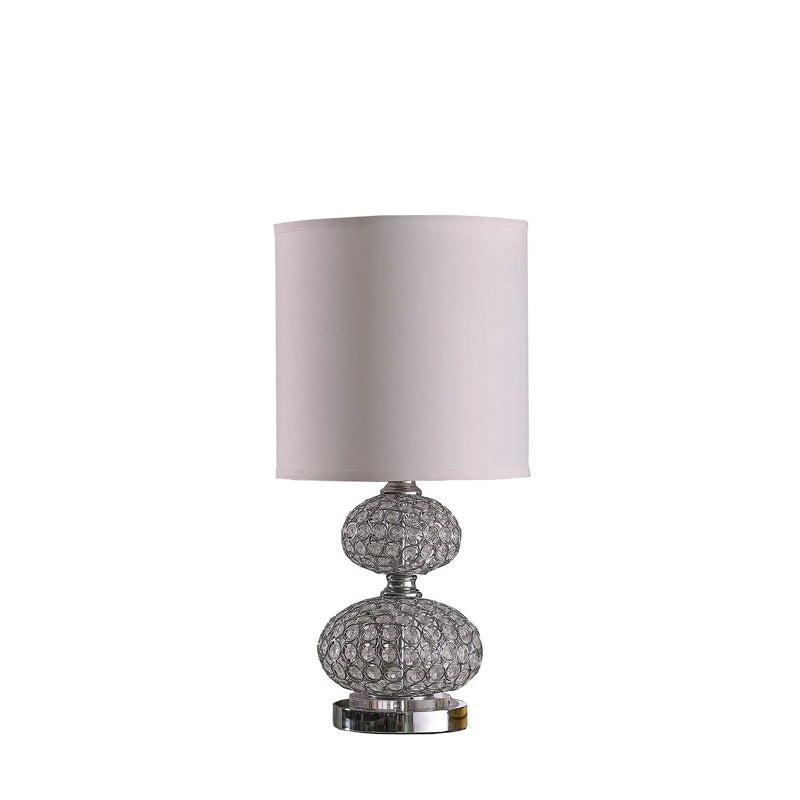 24" Chrome and Faux Crystal Double Orb Table Lamp With White Classic Drum Shade Homeroots Lighting