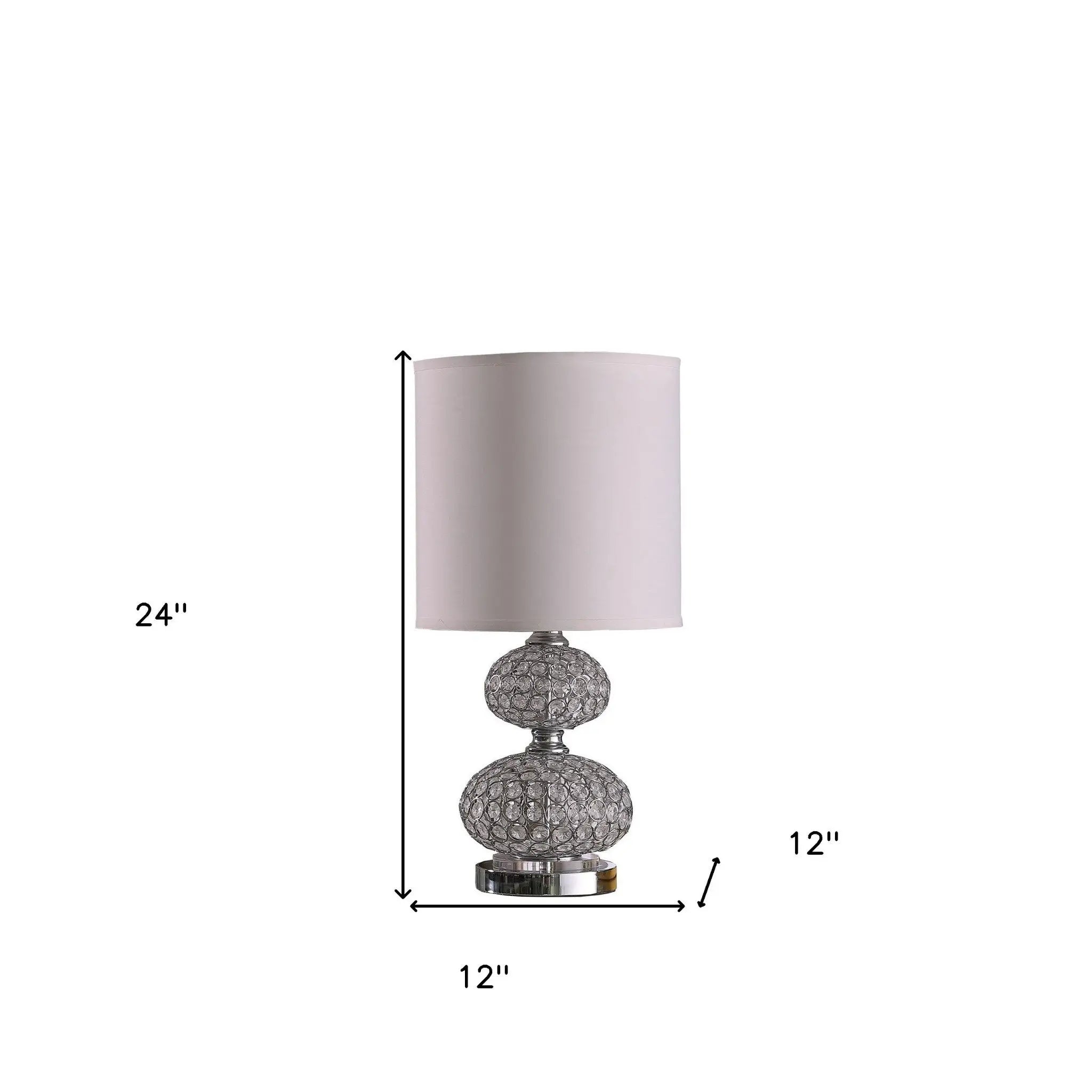 24" Chrome and Faux Crystal Double Orb Table Lamp With White Classic Drum Shade Homeroots Lighting