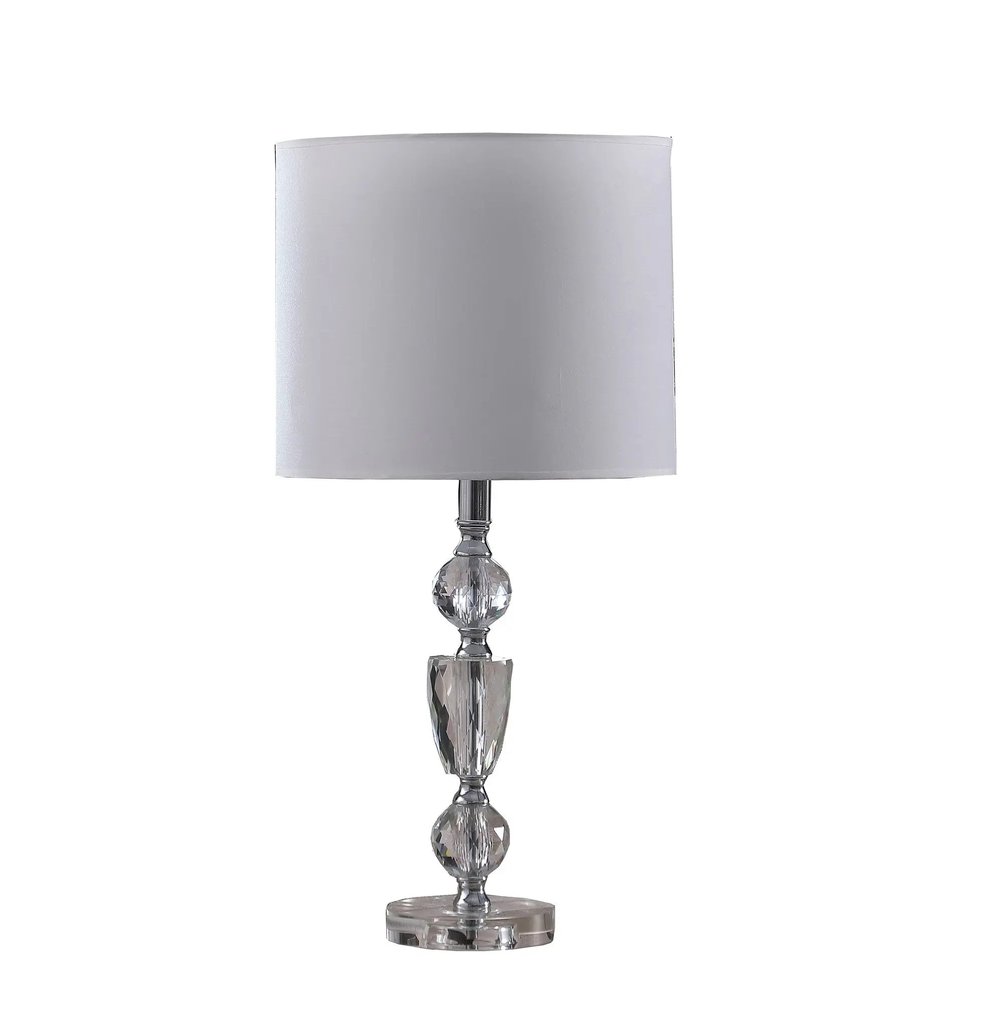 24" Clear And Silver Faux Crystal And Metal Table Lamp With White Drum Shade Homeroots Lighting