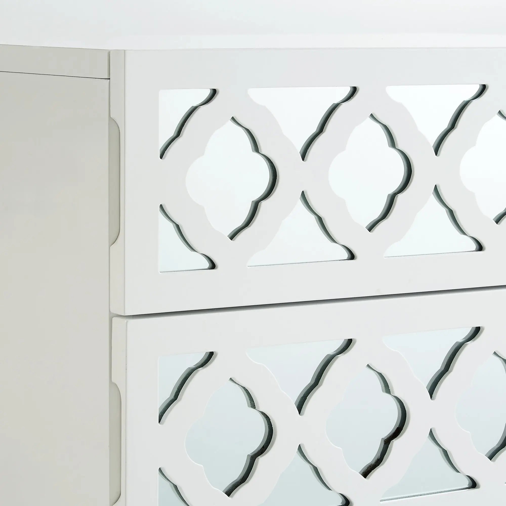 24" Clear And White Wood Mirrored End Table With Three Drawers Homeroots