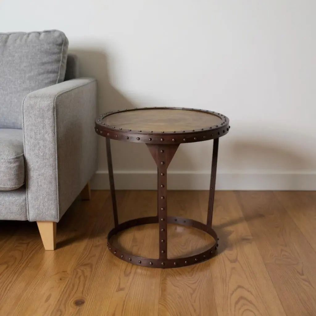 24" Copper and Bronze Metal Round Pedestal End Table - GreatEagleInc