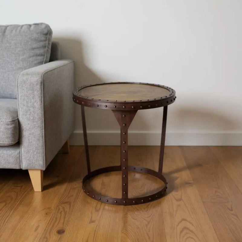 24" Copper and Bronze Metal Round Pedestal End Table - GreatEagleInc