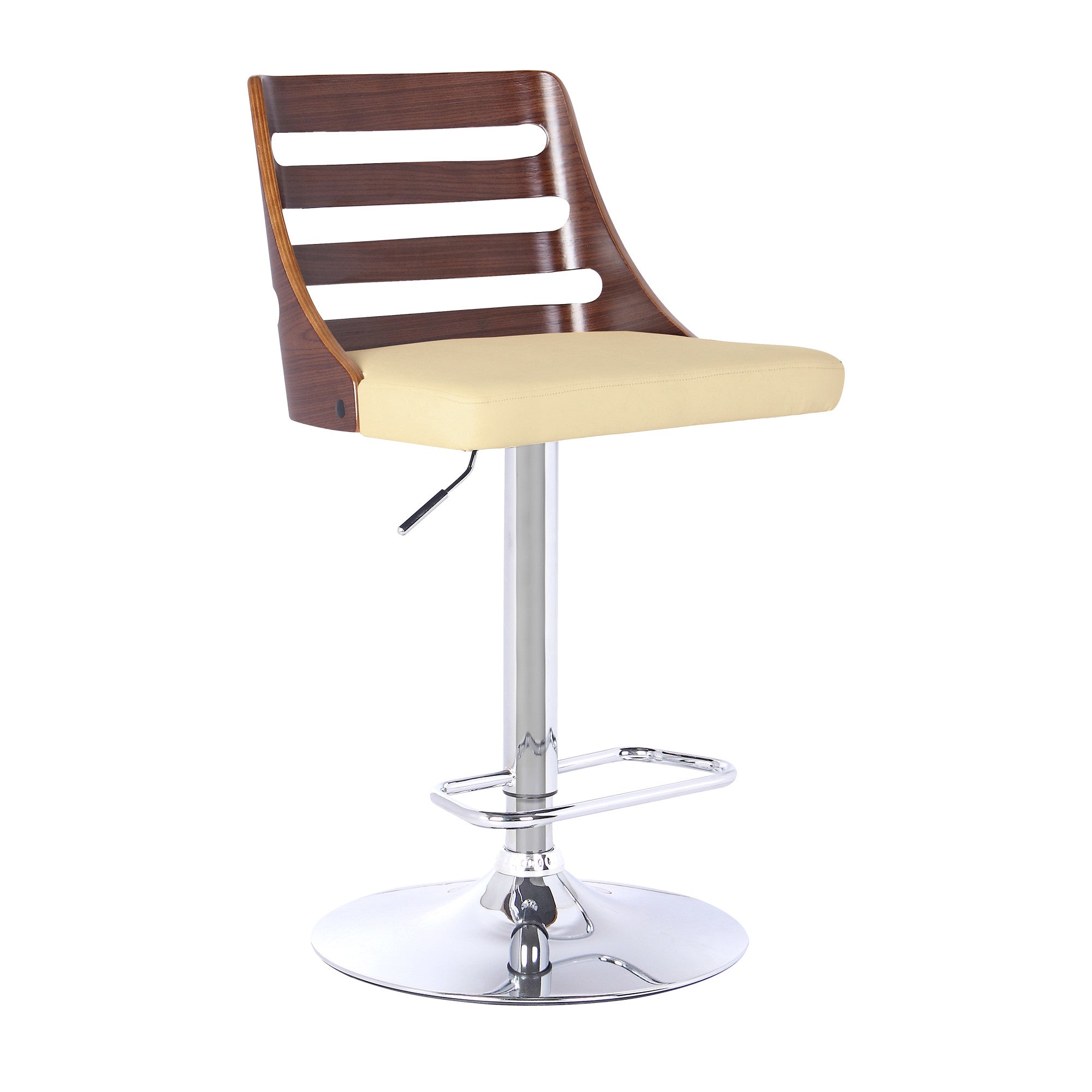 24" Cream And Silver Faux Leather And Iron Low Back Adjustable Height Bar Chair - GreatEagleInc
