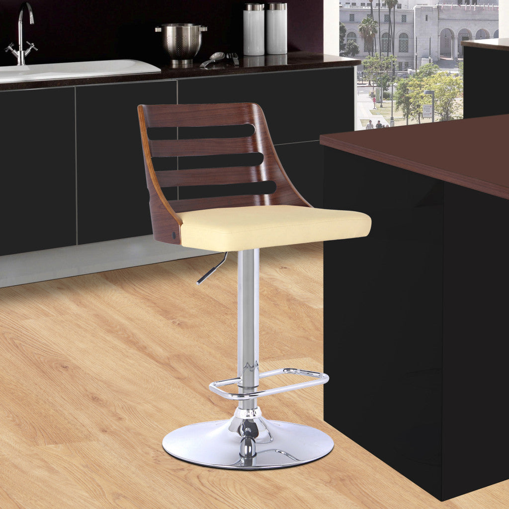 24" Cream And Silver Faux Leather And Iron Low Back Adjustable Height Bar Chair - GreatEagleInc
