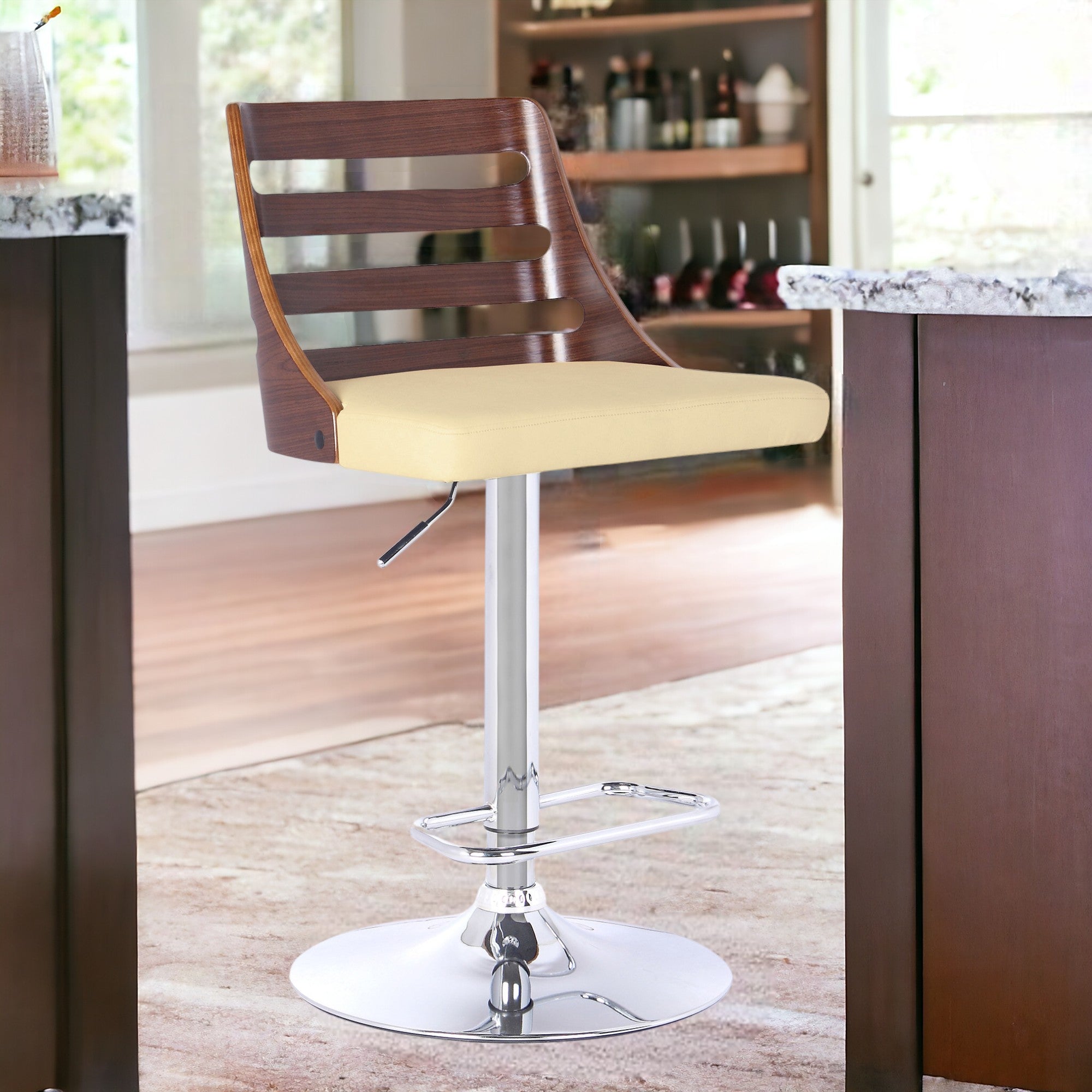 24" Cream And Silver Faux Leather And Iron Low Back Adjustable Height Bar Chair - GreatEagleInc