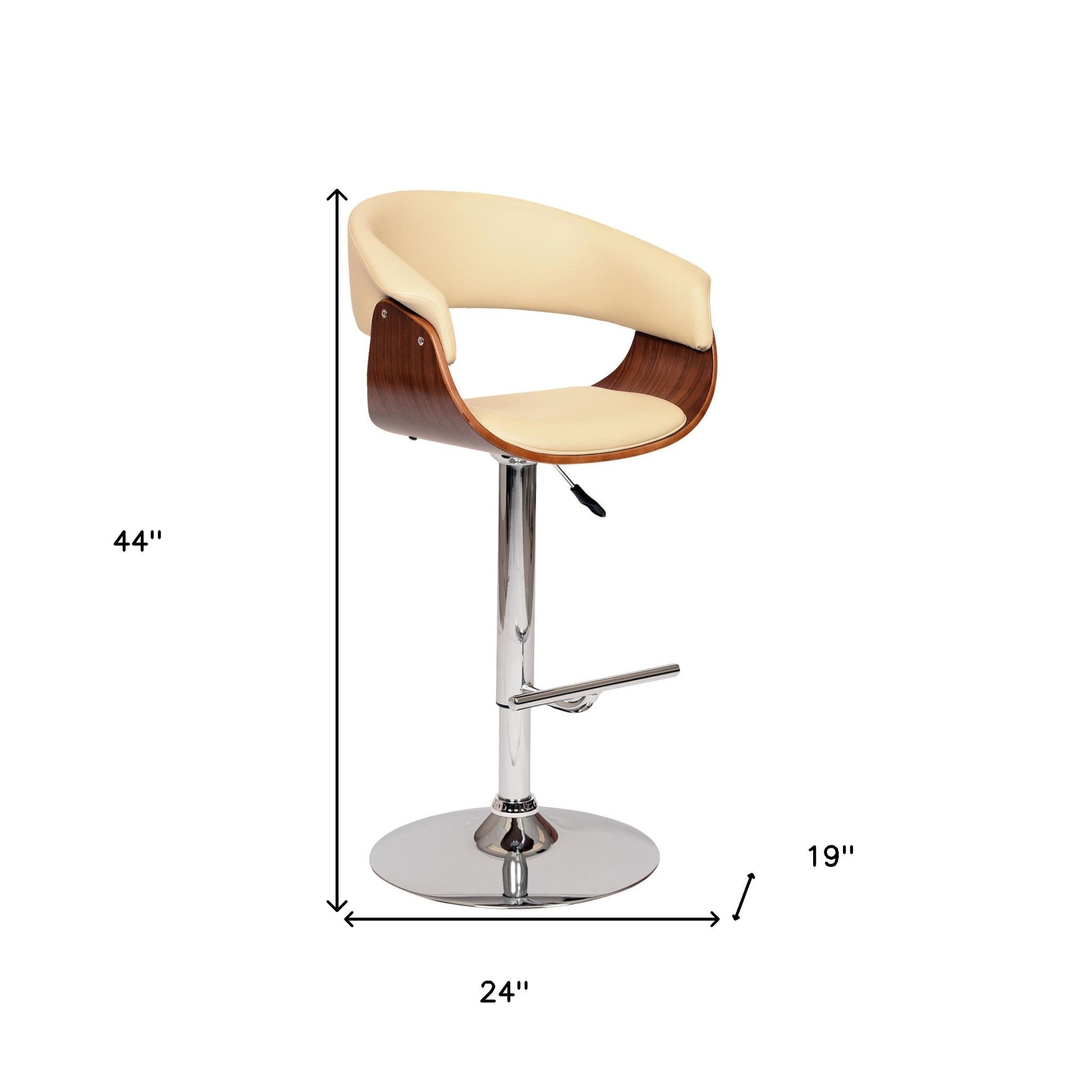 24" Cream And Silver Faux Leather And Solid Wood Swivel Low Back Adjustable Height Bar Chair - GreatEagleInc