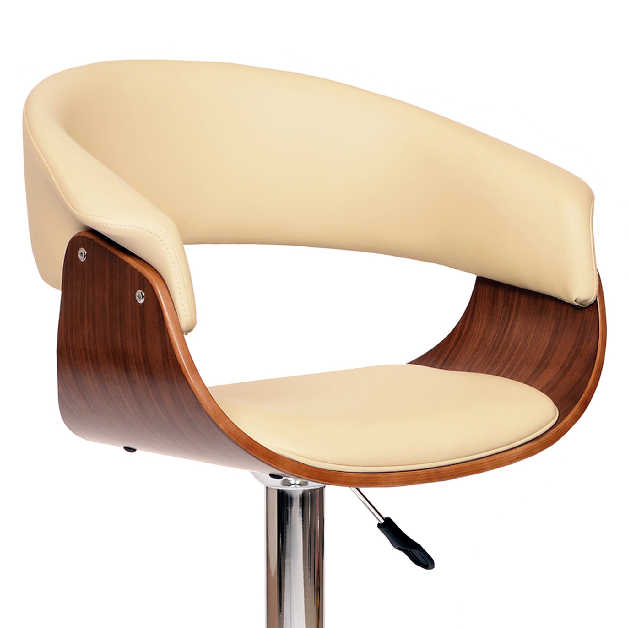 24" Cream And Silver Faux Leather And Solid Wood Swivel Low Back Adjustable Height Bar Chair - GreatEagleInc