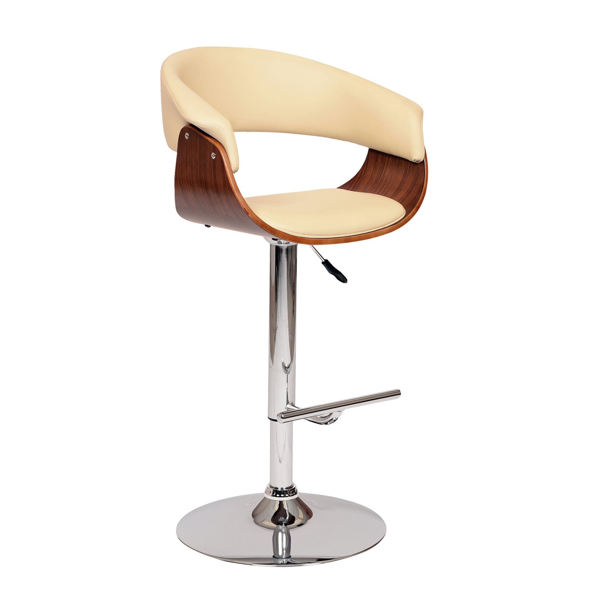 24" Cream And Silver Faux Leather And Solid Wood Swivel Low Back Adjustable Height Bar Chair - GreatEagleInc