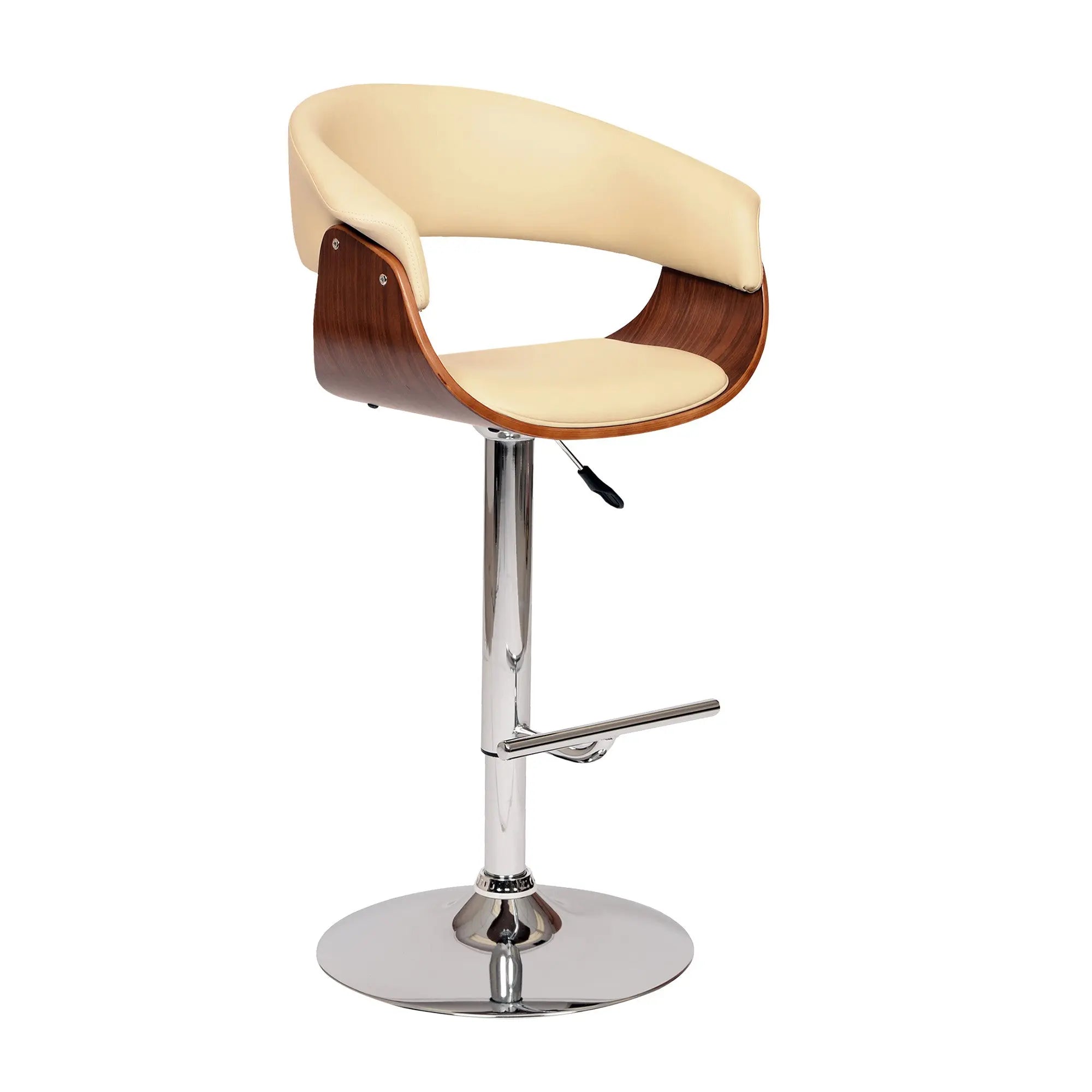 24" Cream And Silver Faux Leather And Solid Wood Swivel Low Back Adjustable Height Bar Chair - GreatEagleInc
