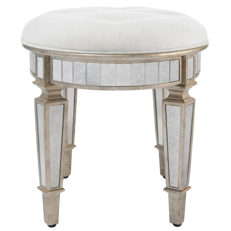 24" Cream Linen And Silver Metallic Round Ottoman Homeroots Living Room