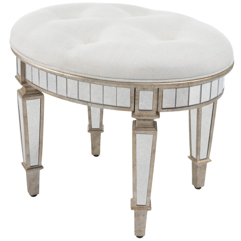 24" Cream Linen And Silver Metallic Round Ottoman Homeroots Living Room