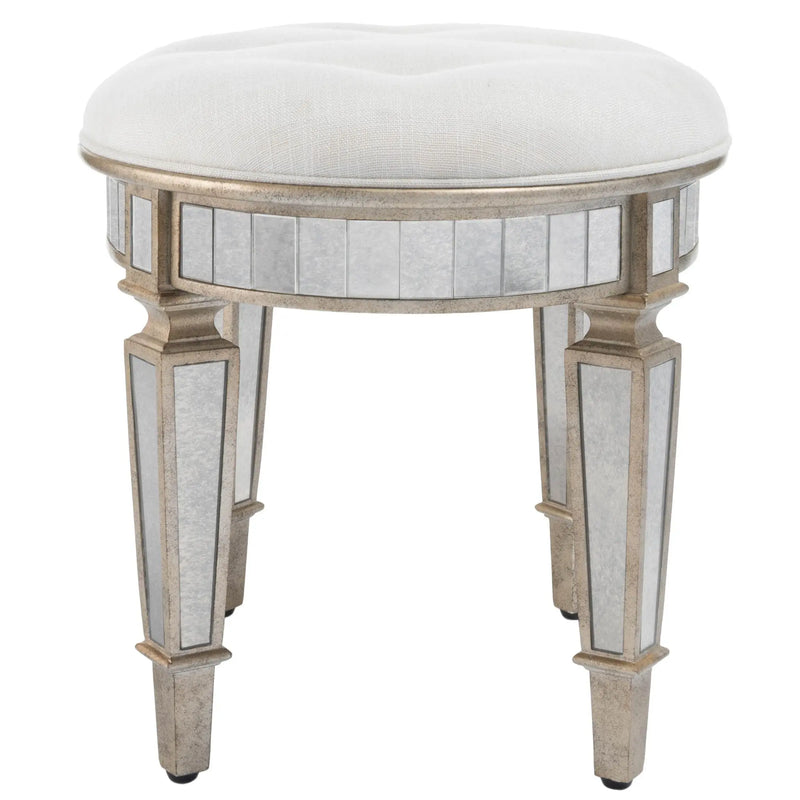 24" Cream Linen And Silver Metallic Round Ottoman Homeroots Living Room