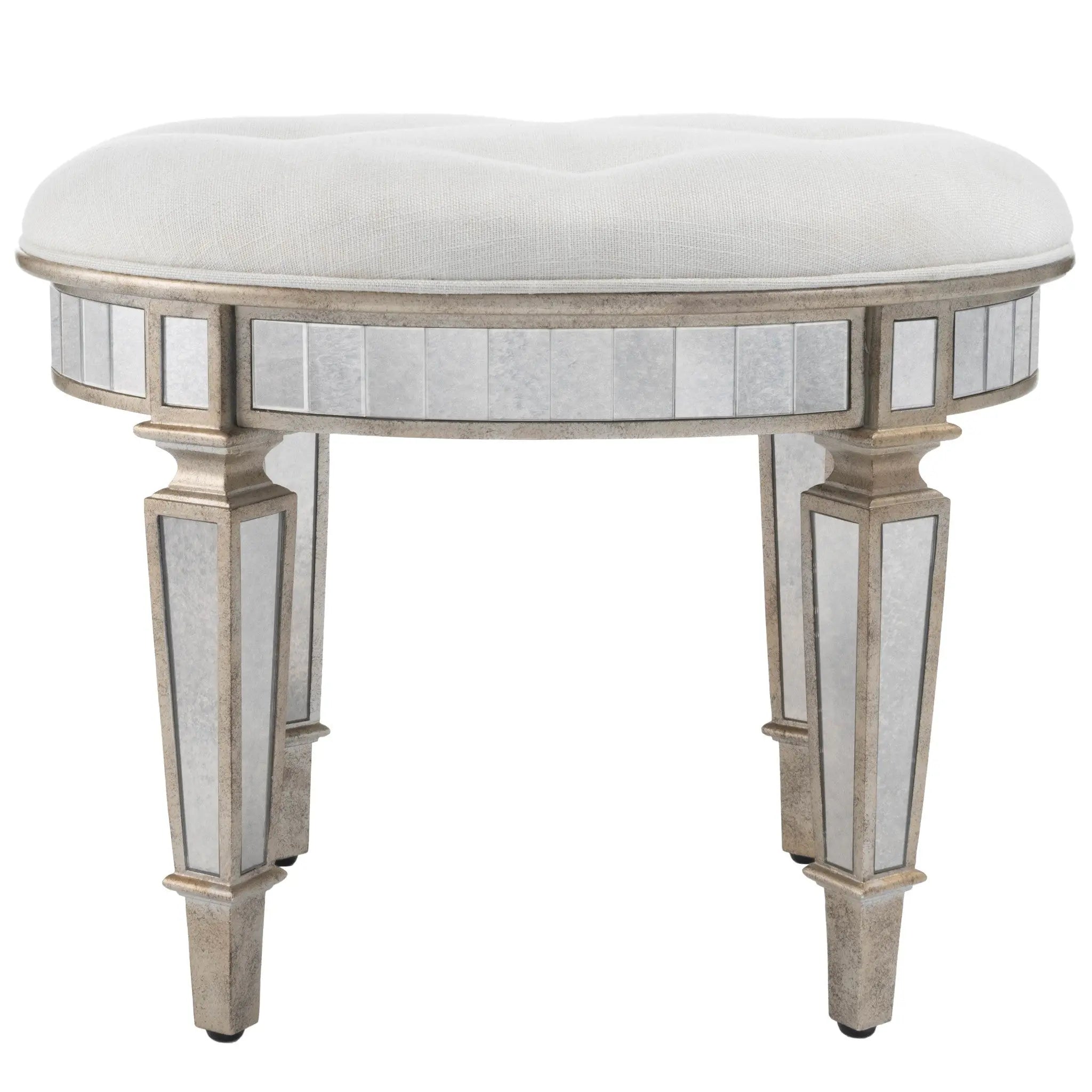24" Cream Linen And Silver Metallic Round Ottoman Homeroots Living Room