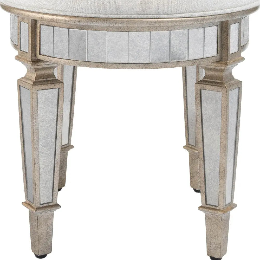 24" Cream Linen And Silver Metallic Round Ottoman Homeroots Living Room