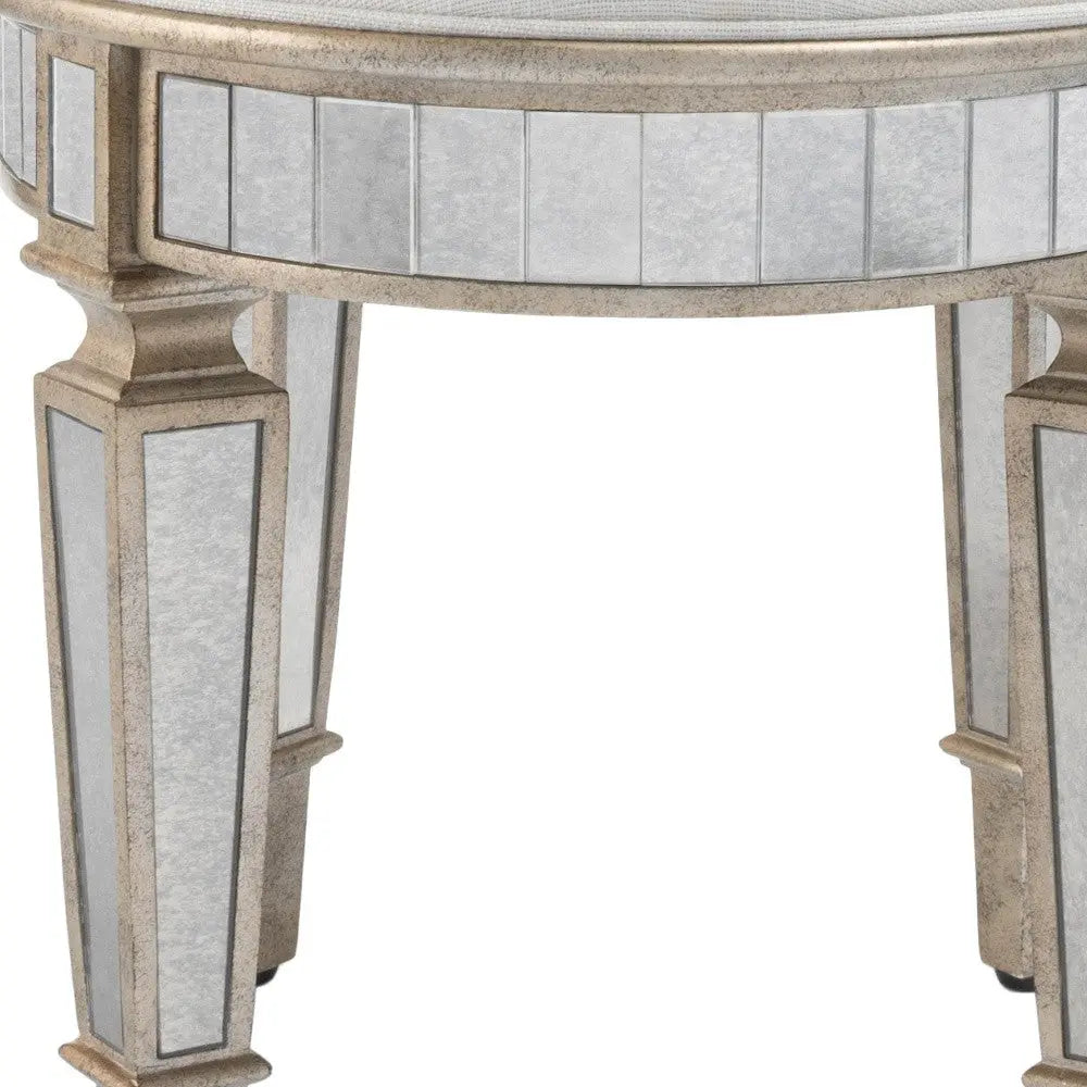 24" Cream Linen And Silver Metallic Round Ottoman Homeroots Living Room