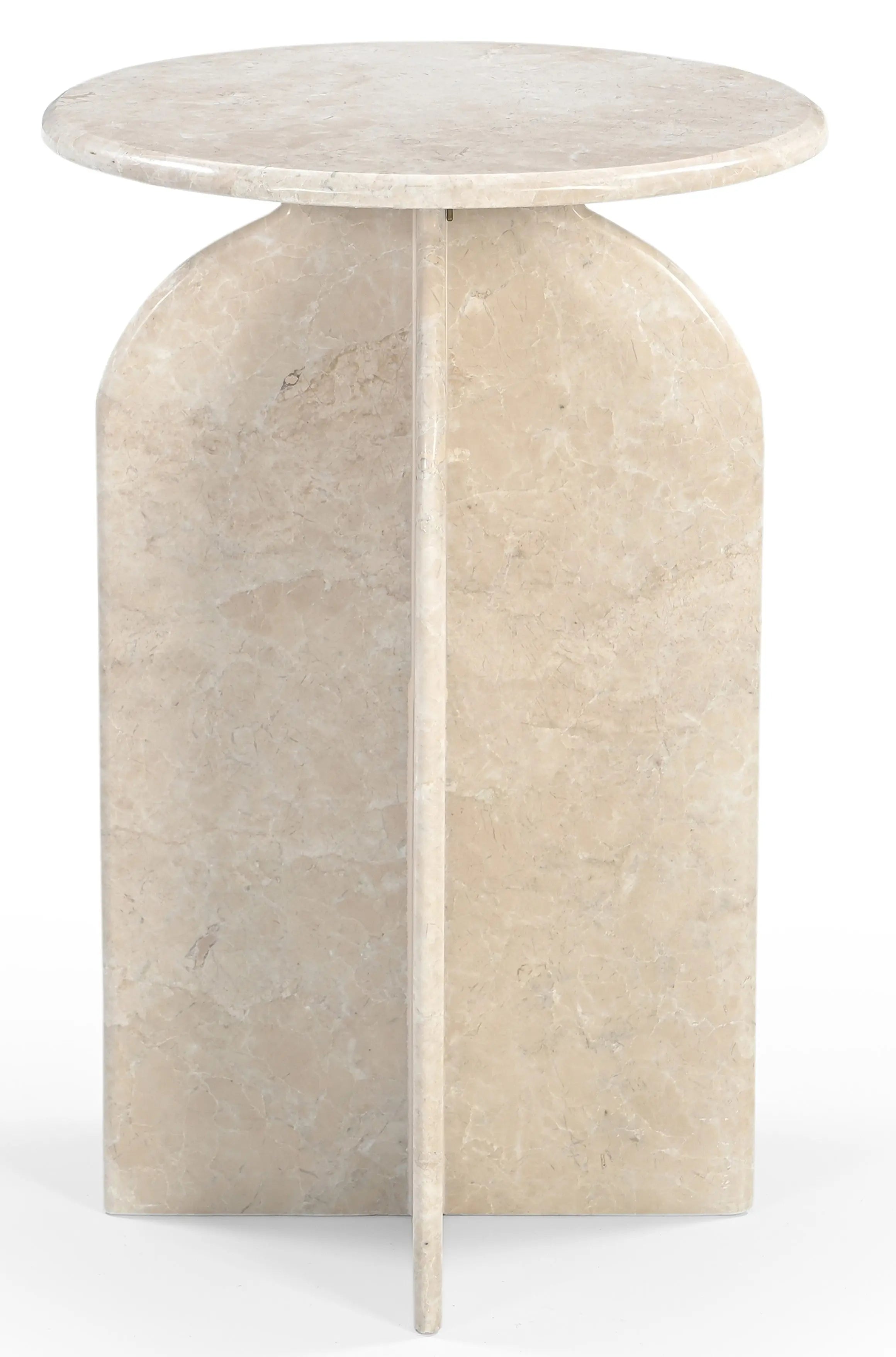 24" Cream Marble Round Pedestal End Table Homeroots Living Room