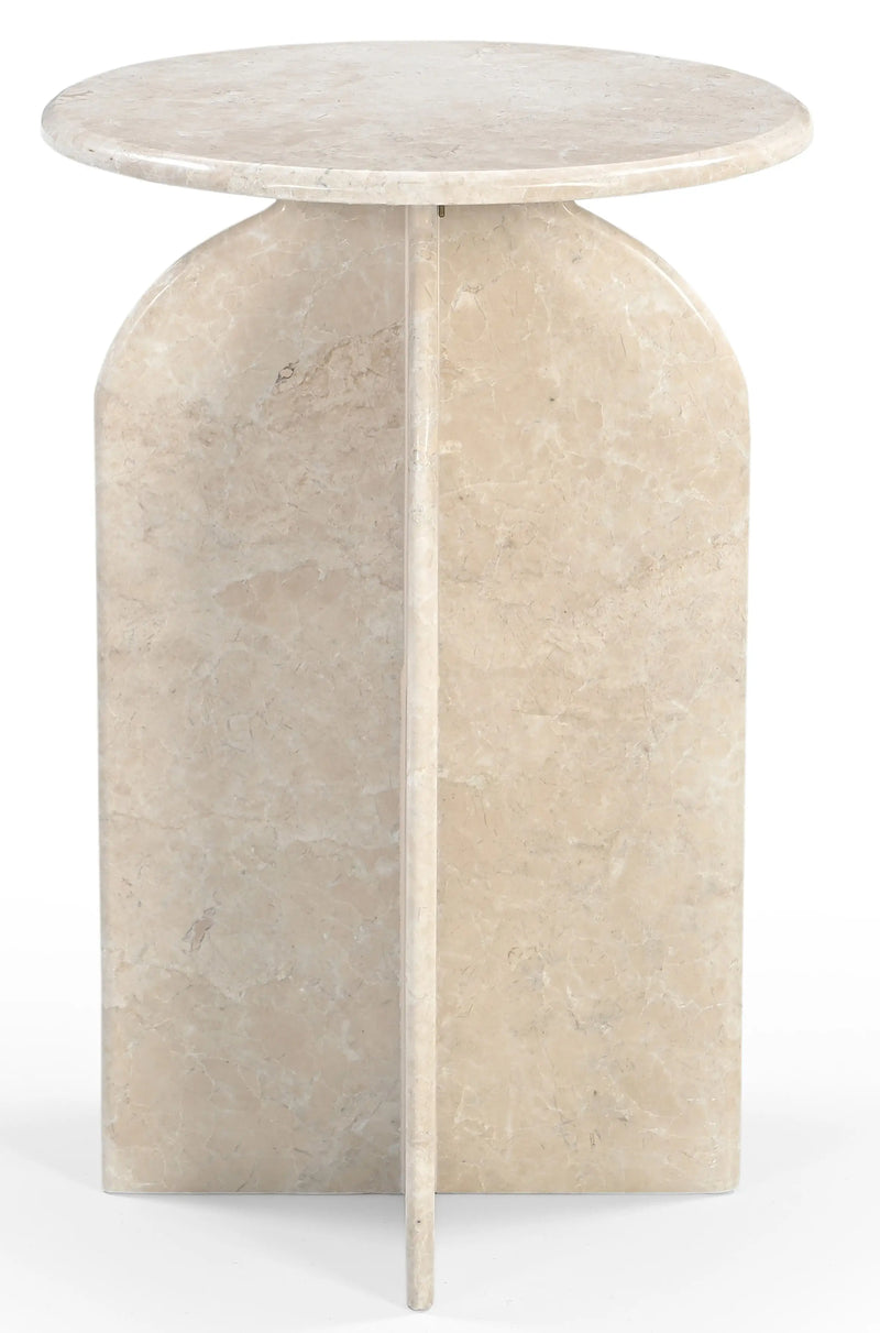 24" Cream Marble Round Pedestal End Table Homeroots Living Room