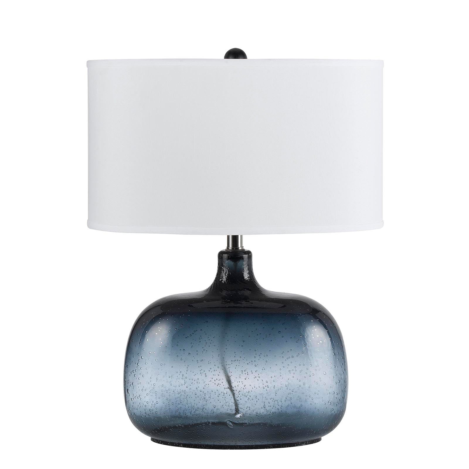 24" Dark Blue Glass Table Lamp With White Novelty Shade - GreatEagleInc