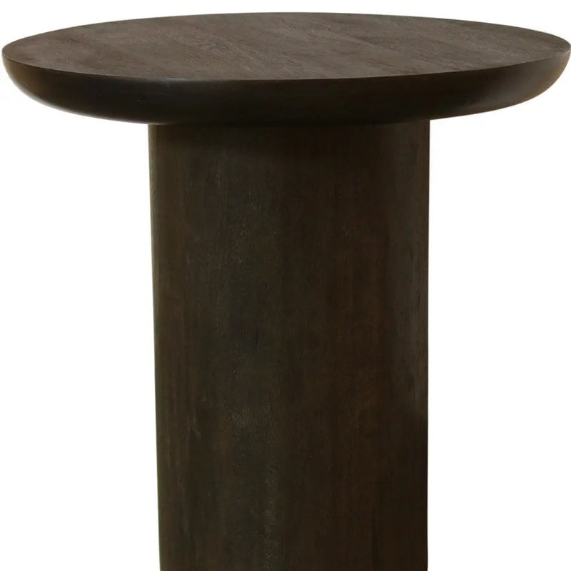 24" Dark Brown Distressed Solid Wood Round Pedestal End Table Homeroots Living Room