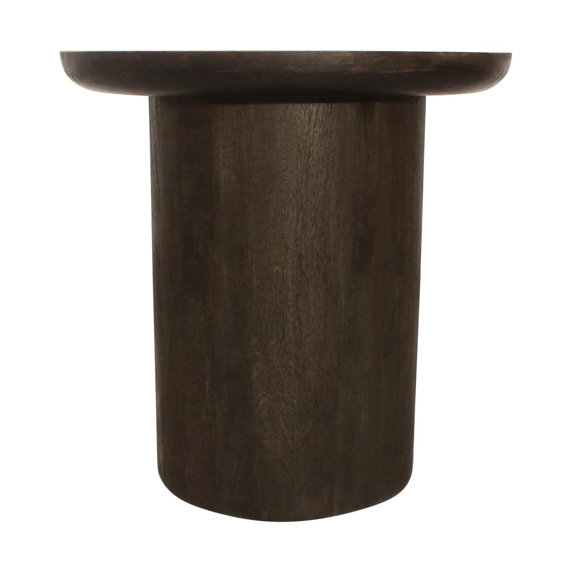 24" Dark Brown Distressed Solid Wood Round Pedestal End Table Homeroots Living Room