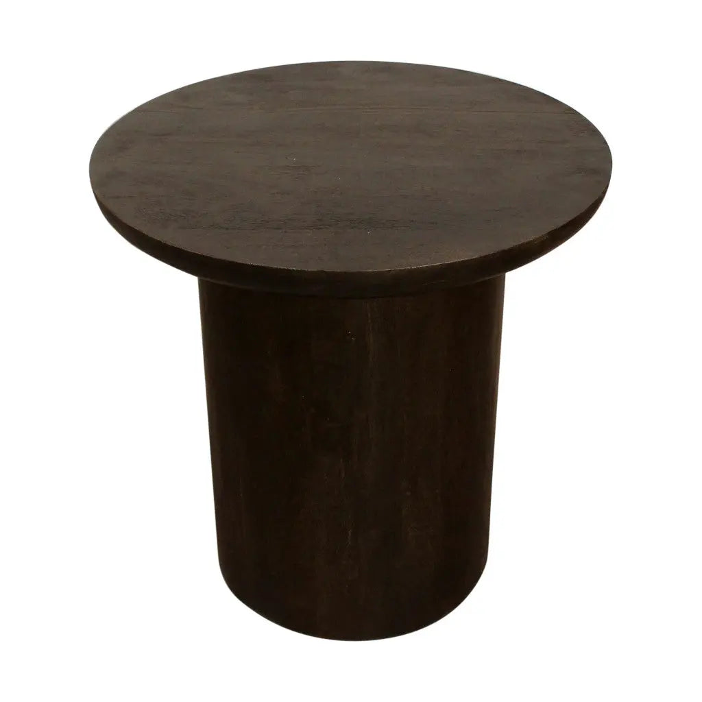 24" Dark Brown Distressed Solid Wood Round Pedestal End Table Homeroots Living Room