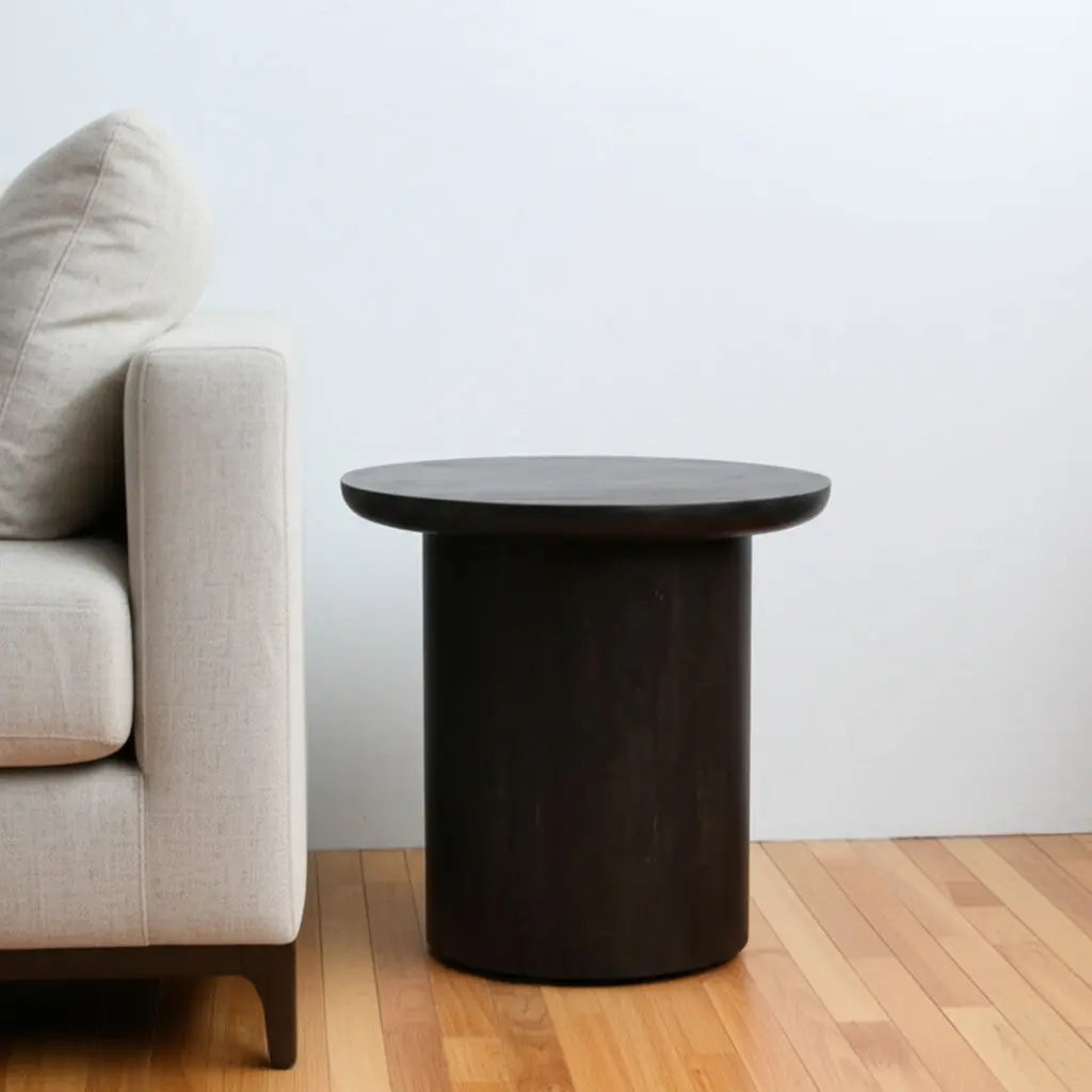 24" Dark Brown Distressed Solid Wood Round Pedestal End Table Homeroots Living Room