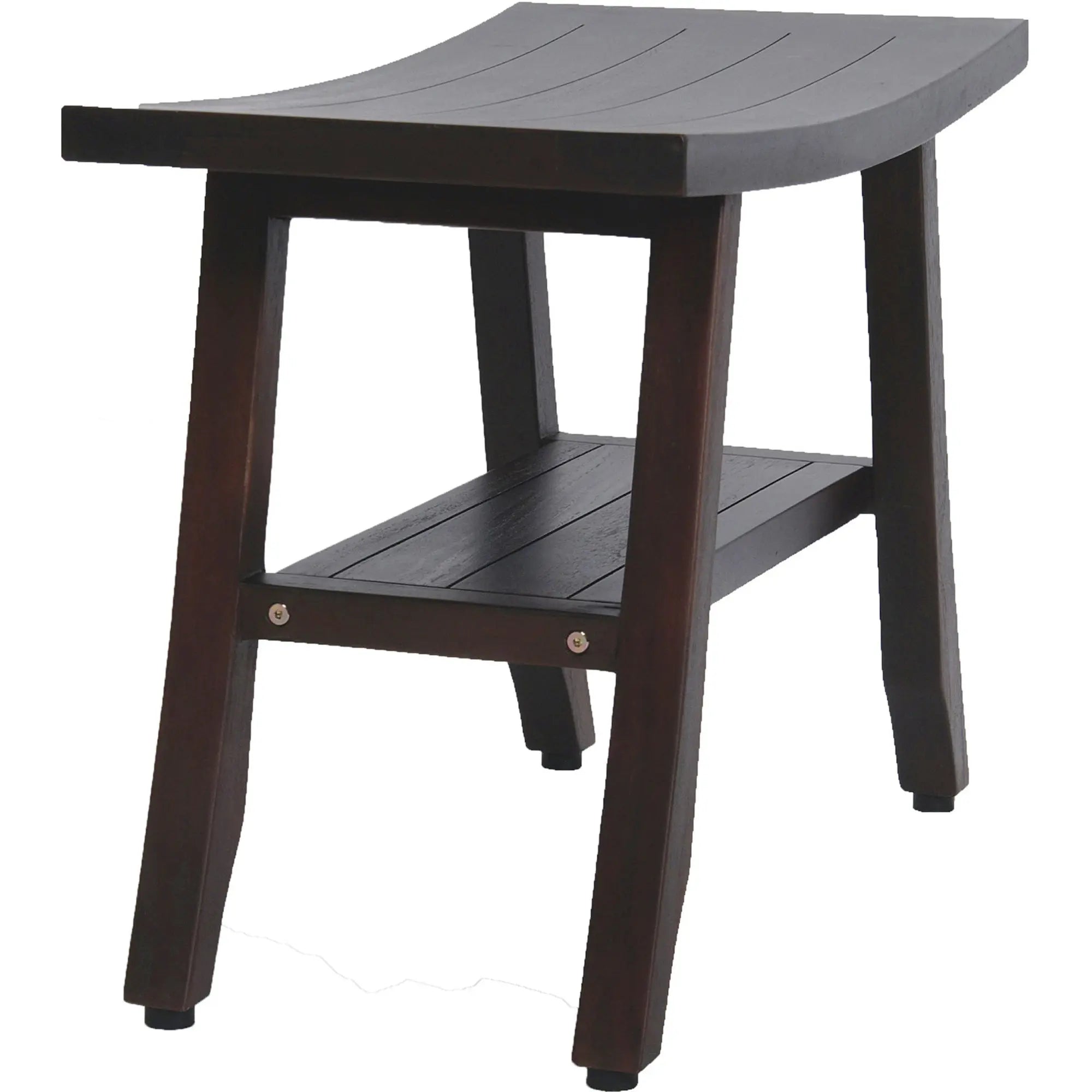 24" Dark Brown Teak Shower Bench With Shelf Homeroots Bed & Bath