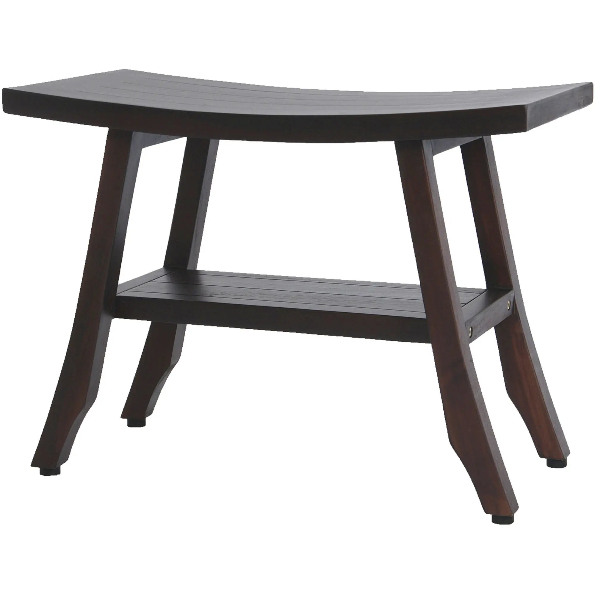 24" Dark Brown Teak Shower Bench With Shelf Homeroots Bed & Bath