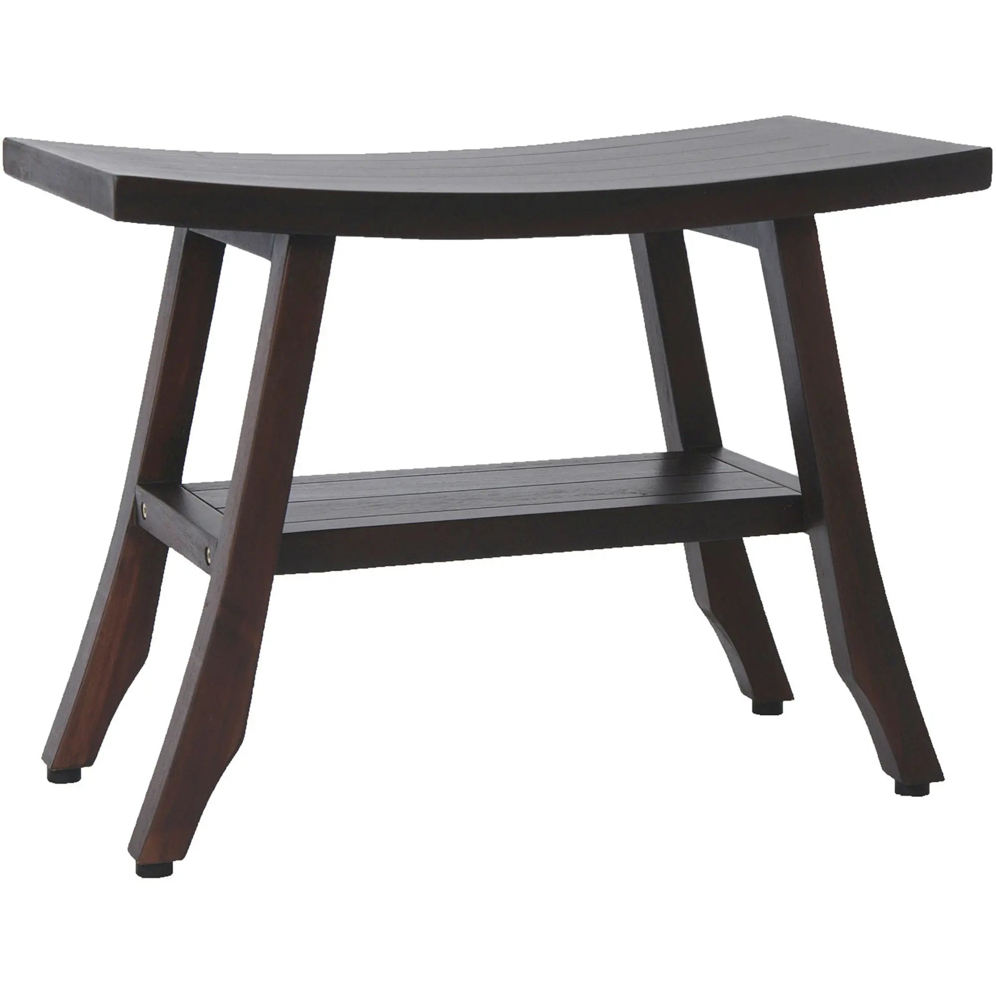 24" Dark Brown Teak Shower Bench With Shelf Homeroots Bed & Bath