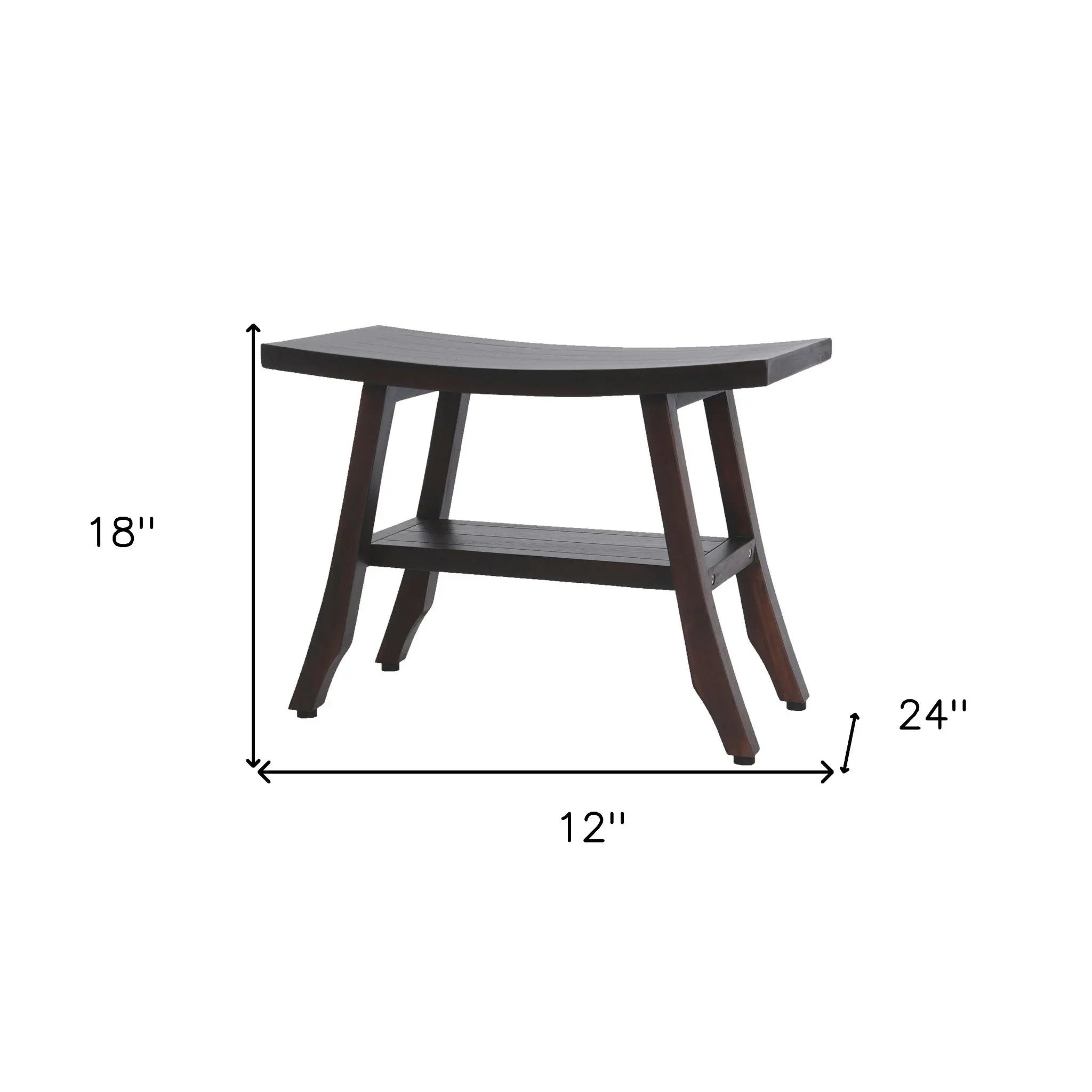 24" Dark Brown Teak Shower Bench With Shelf Homeroots Bed & Bath
