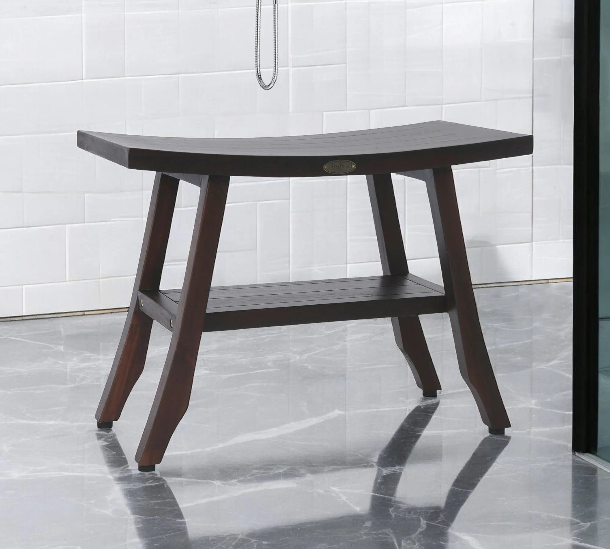 24" Dark Brown Teak Shower Bench With Shelf Homeroots Bed & Bath