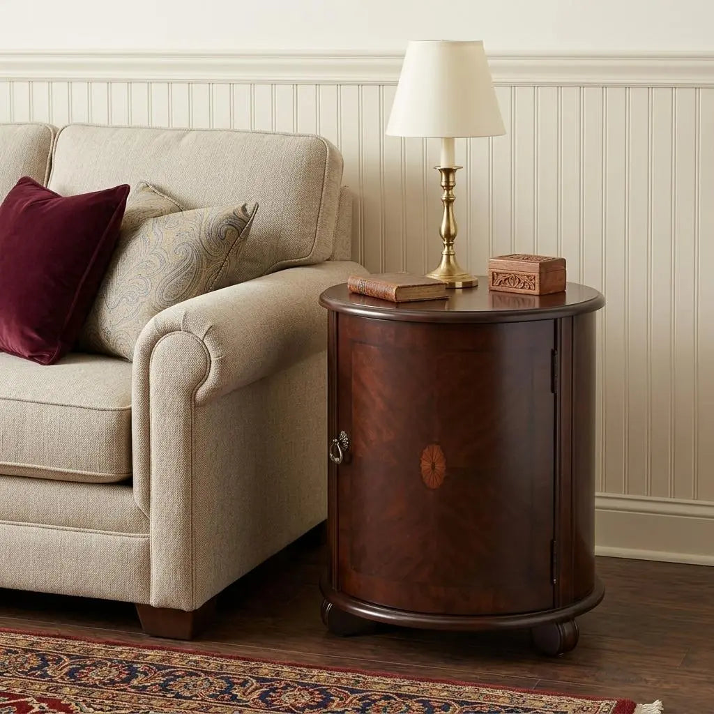 24" Dark Brown Wood Round Drum End Table Homeroots Living Room