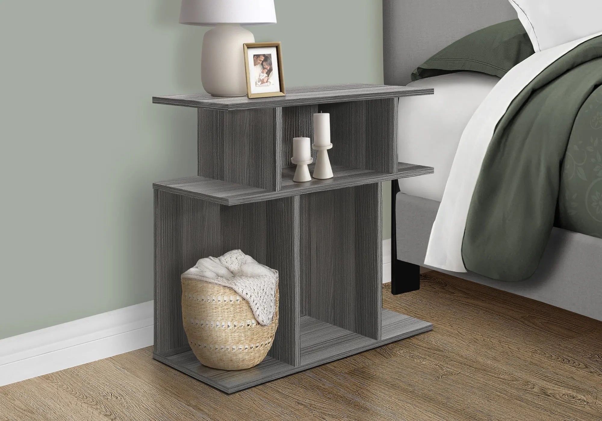 24" Dark Gray Wood End Table With Six Open Shelves Homeroots Living Room