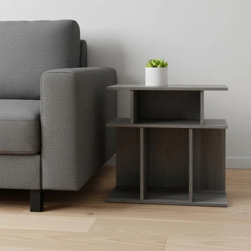 24" Dark Gray Wood End Table With Six Open Shelves Homeroots Living Room