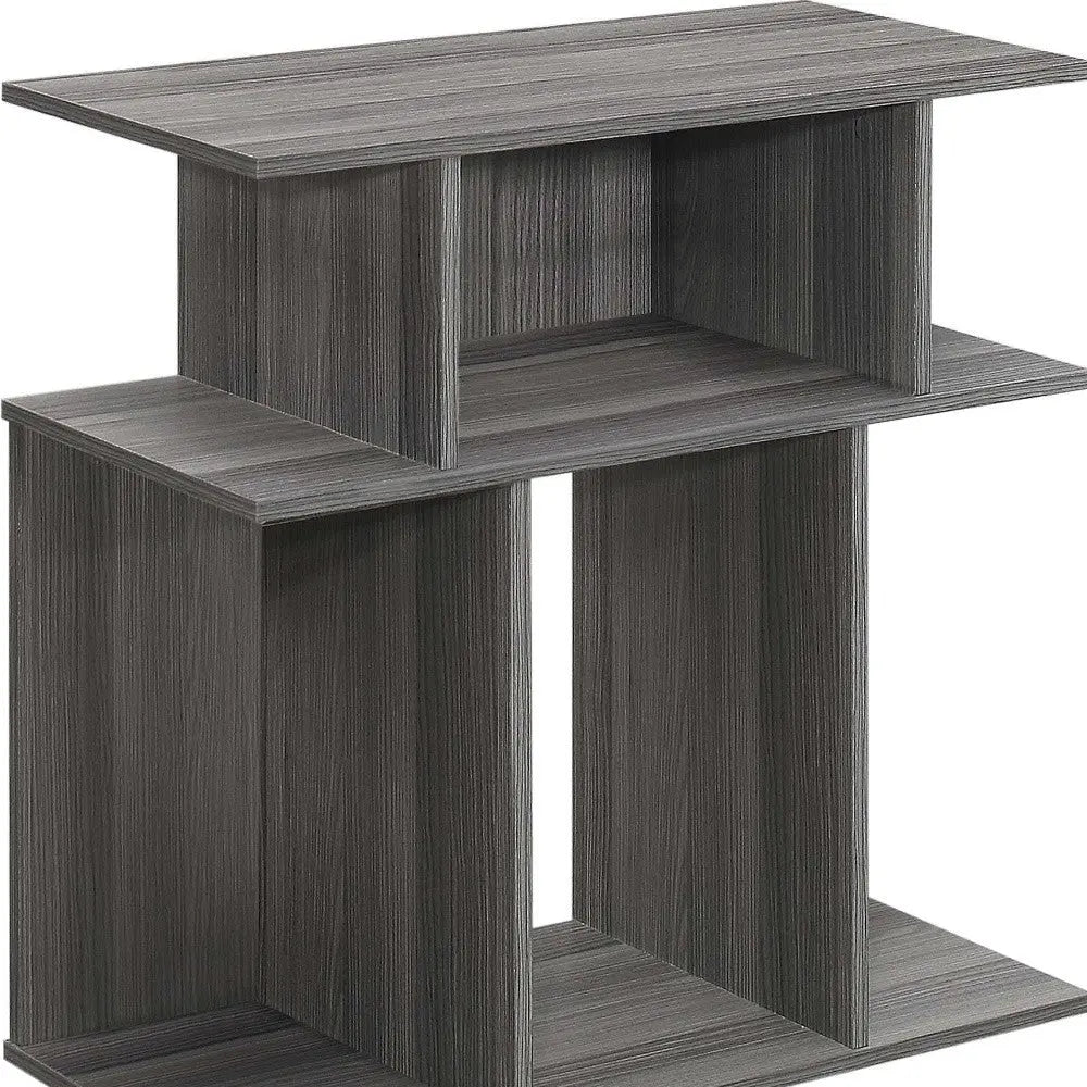 24" Dark Gray Wood End Table With Six Open Shelves Homeroots Living Room