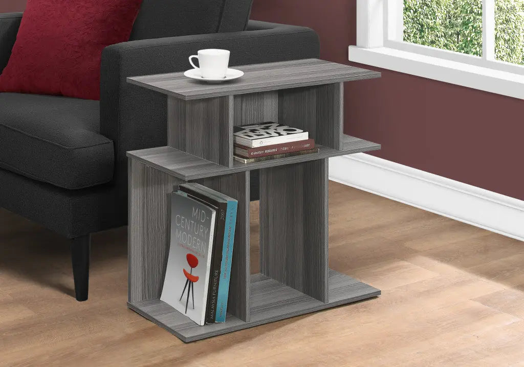 24" Dark Gray Wood End Table With Six Open Shelves Homeroots Living Room