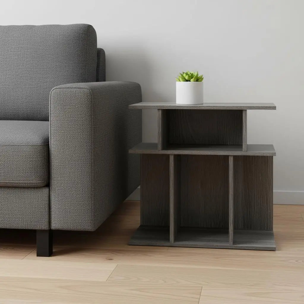 24" Dark Gray Wood End Table With Six Open Shelves Homeroots Living Room
