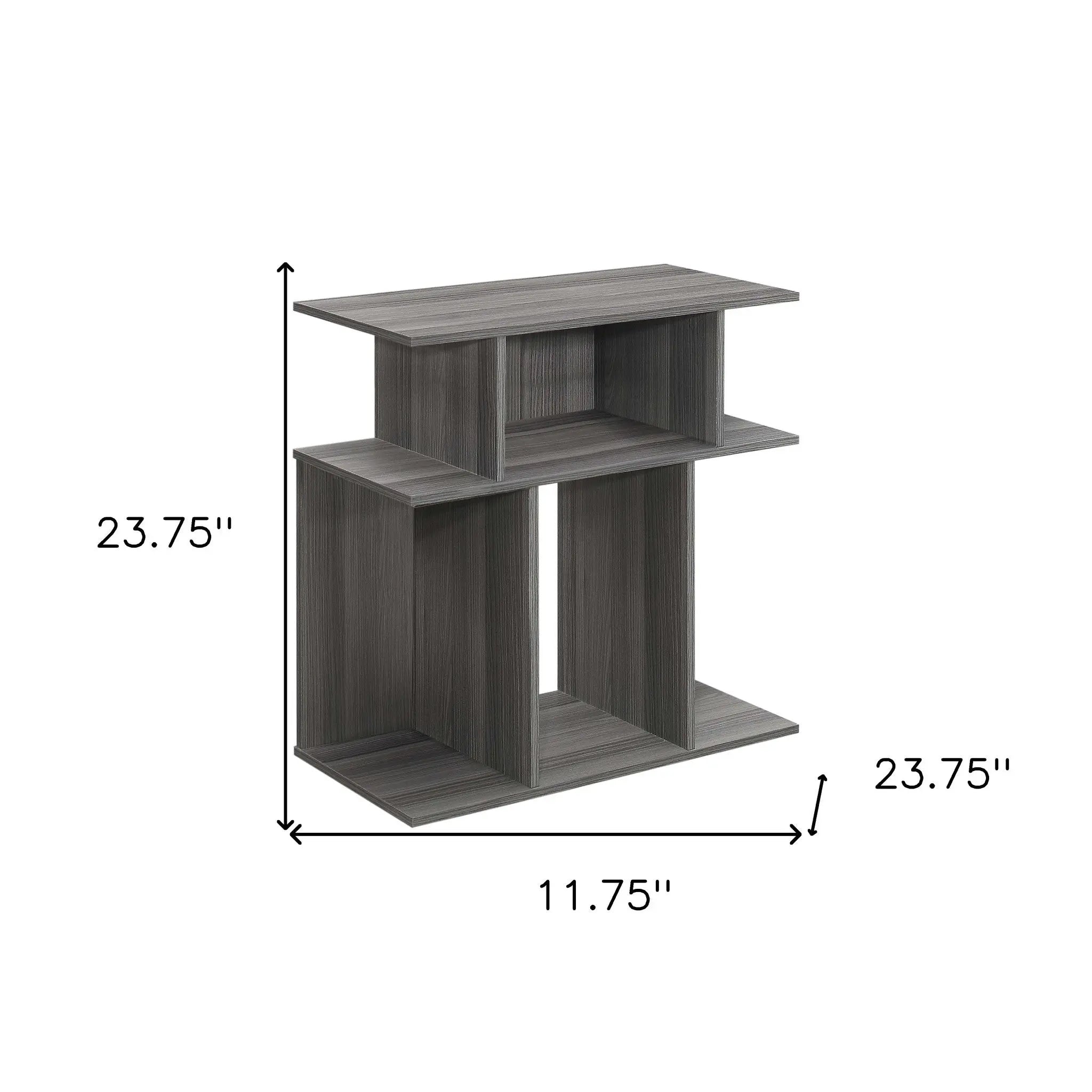 24" Dark Gray Wood End Table With Six Open Shelves Homeroots Living Room