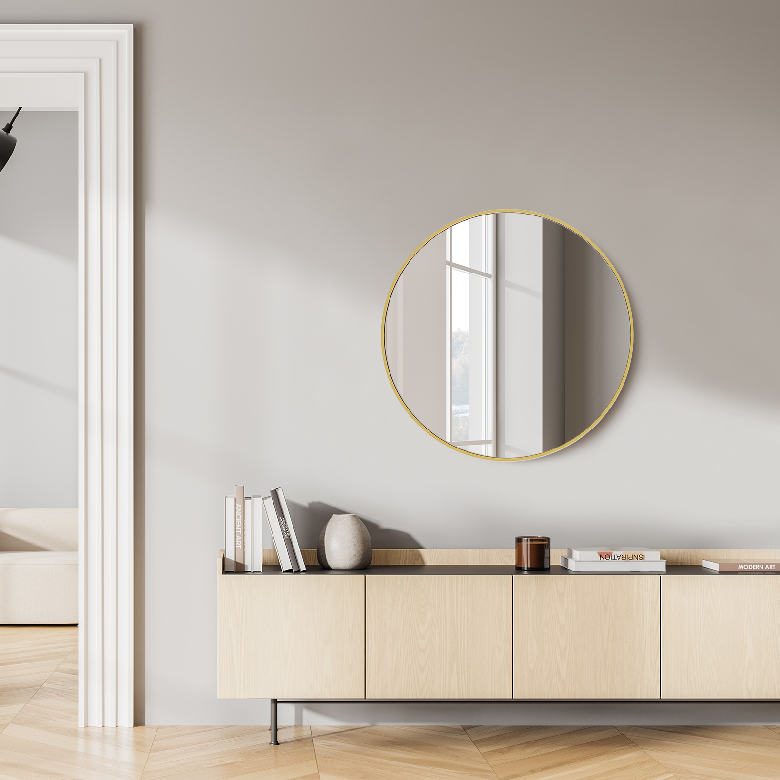 24" Gold Aluminum Round Framed Accent Mirror Homeroots Bed & Bath