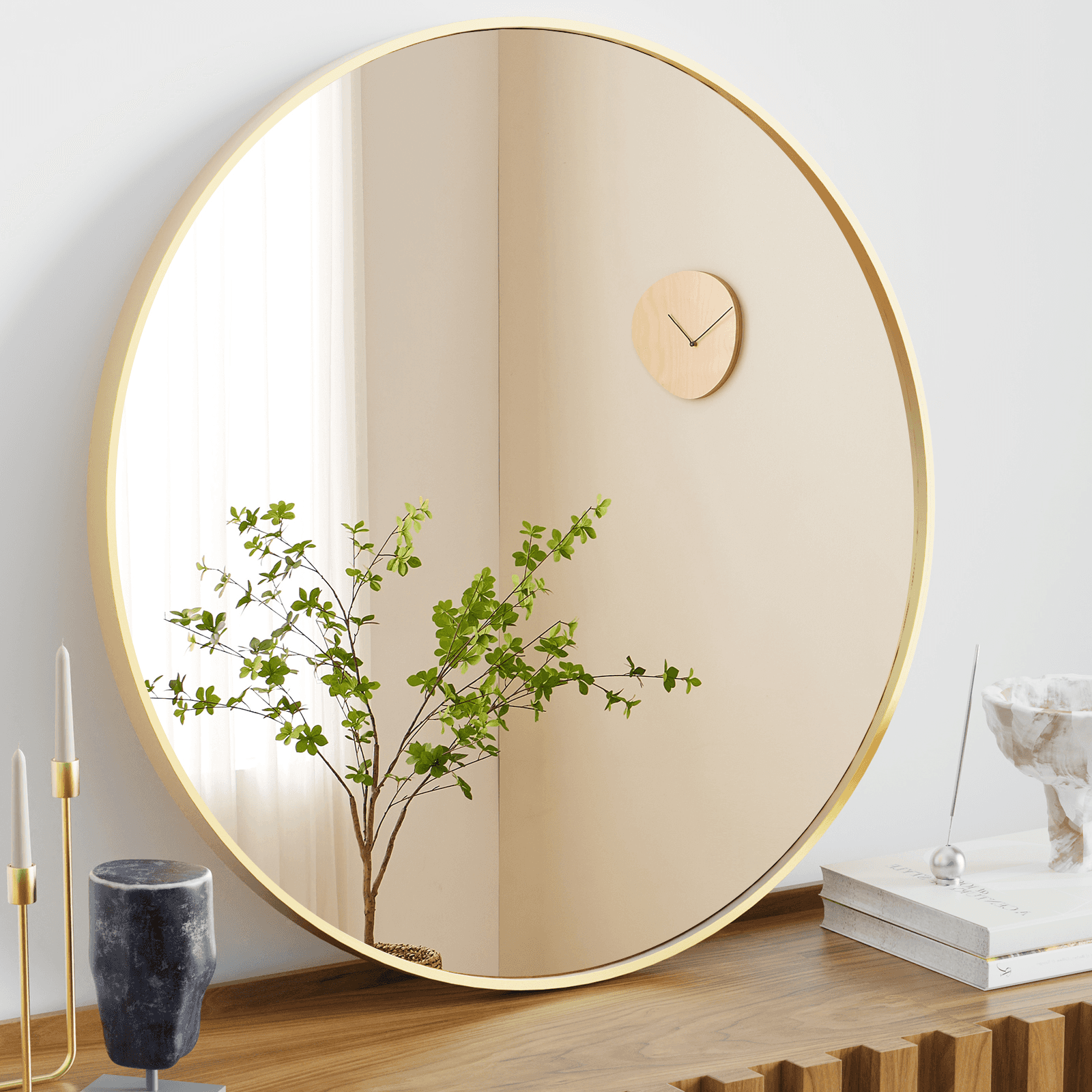 24" Gold Aluminum Round Framed Accent Mirror Homeroots Bed & Bath