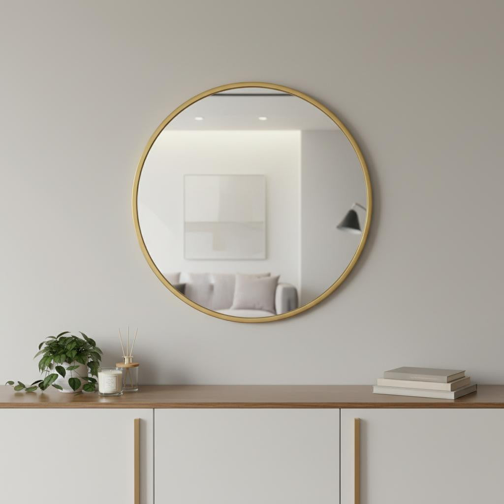 24" Gold Aluminum Round Framed Accent Mirror Homeroots Bed & Bath