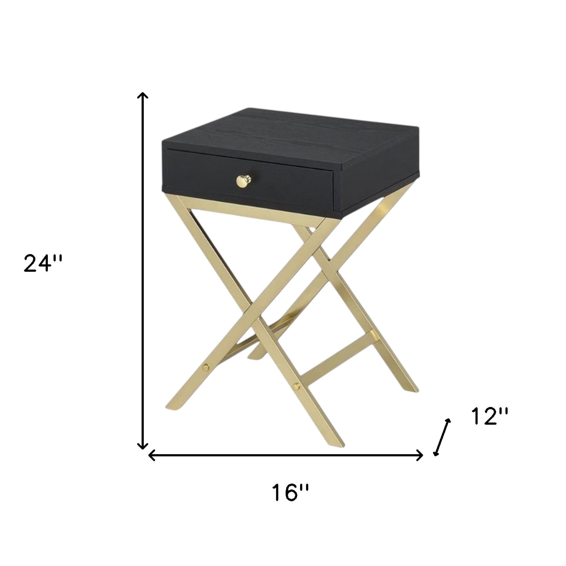 24" Gold And Black Solid Wood End Table With Drawer - GreatEagleInc