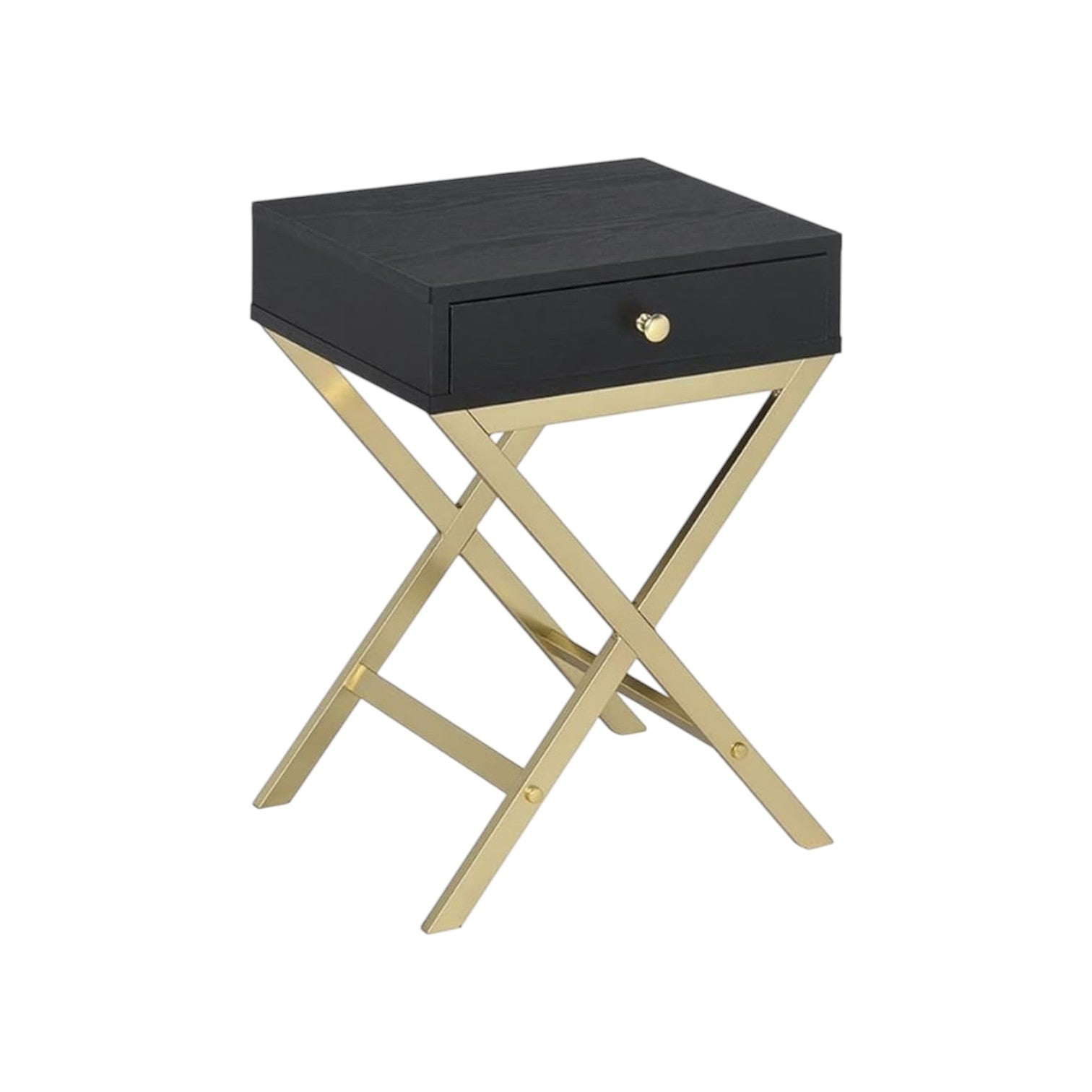 24" Gold And Black Solid Wood End Table With Drawer - GreatEagleInc