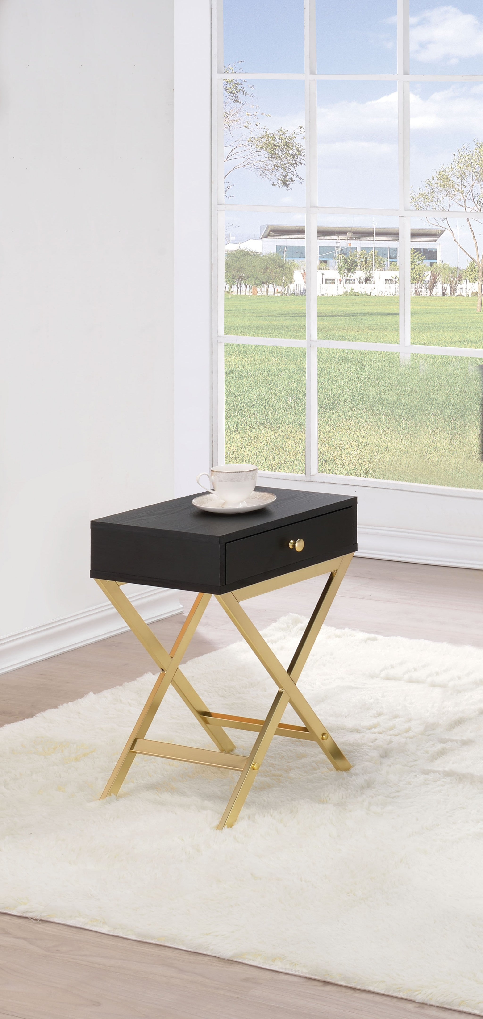 24" Gold And Black Solid Wood End Table With Drawer - GreatEagleInc
