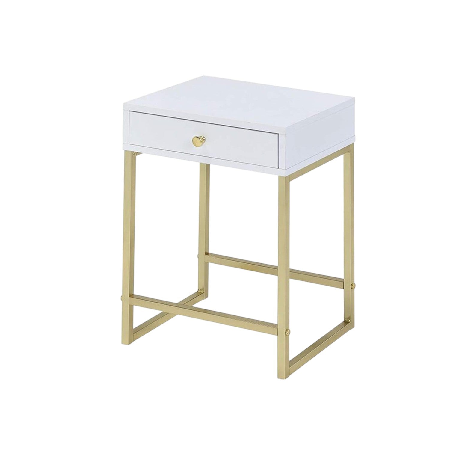24" Gold And White Solid Wood End Table With Drawer - GreatEagleInc