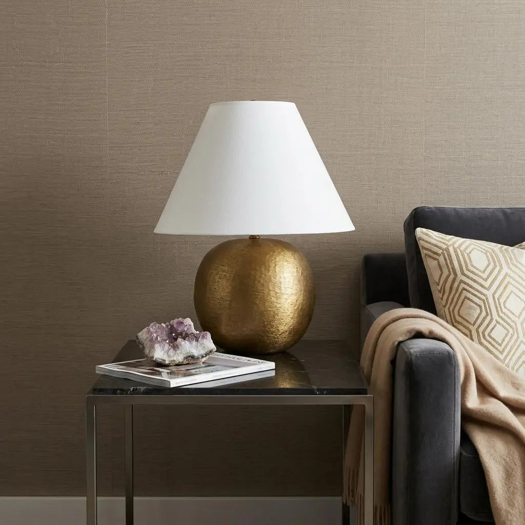 24" Gold Round Bedside Lamp With Empire Shade Homeroots Lighting